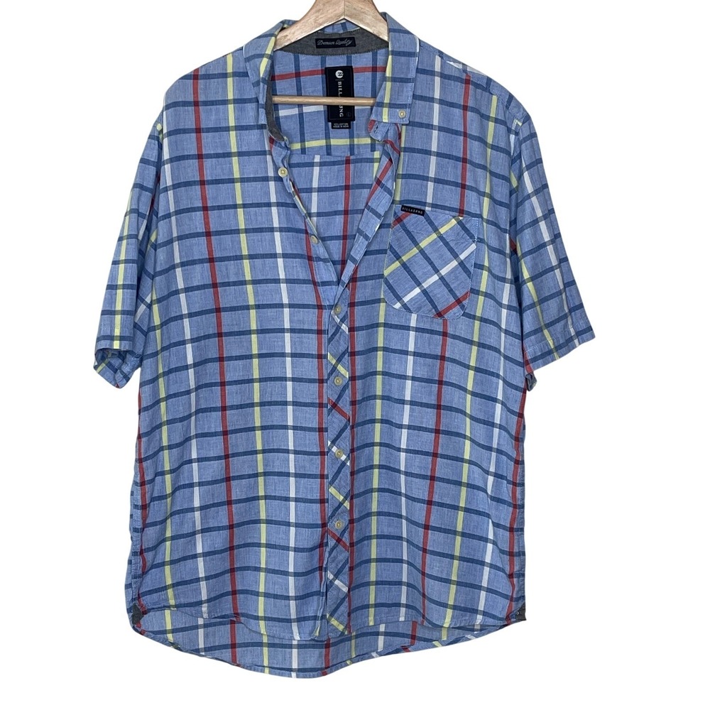 Billabong Mens Blue Plaid Short Sleeve Button Up Shirt Size Large